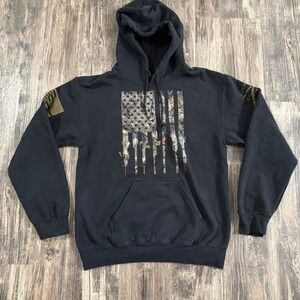 Black Men's Hooded Sweatshirt with Distressed Flag Graphic
